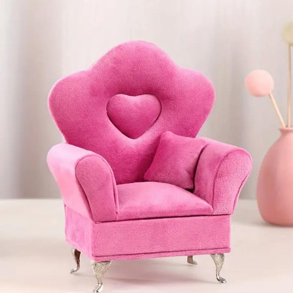 Jewelry Organizer Furniture-Style Chair. Pink Plush with Cushions. - Picture 1 of 9